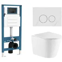 Qeramiq Dely Toiletset - inbouwreservoir Flush - slim zitting - natuursteen wit marmeren bedieningsplaat - ronde knoppen - glans wit SW1026255/SW1448813/SW1159504/SW1244456