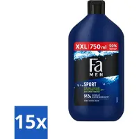 Fa 15 x Men - Sport - Douchegel - Groene Citrus - 750 ml - Voordeelverpakking - 15 stuks
