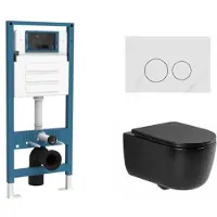 Qeramiq Dely Swirl Toiletset - inbouwreservoir Flush - slim zitting - natuursteen wit marmeren bedieningsplaat - ronde knoppen - mat zwart SW1026258/SW1448813/SW1000768/SW1244456