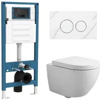 Qeramiq Dely Swirl Compact Toiletset - inbouwreservoir flush - 25mm zitting - marmeren bedieningsplaat wit - ronde knoppen - glans wit SW1471012/SW1471015/SW1448813/SW1244456