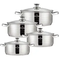 Swiss Haus NC1008 Pannenset Inductie - 8 Delige Kookpotten - PFAS Vrij - 4.5 / 5.8 / 7.3 / 9.1L - Kookpannen Met Deksel - Pannen Voor Alle Warmtebronnen - Vaatwasser & Ovenbestendig - RVS