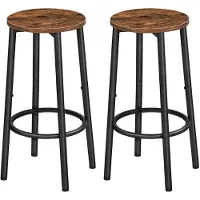 Trankielo – Vintage Barkruk Set van 2 – Industriële Barstoel met Voetensteun – Metaal en Hout – Bruin Zwart voor Keuken, Bar, Restaurant