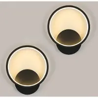 COMELY Wandlampen LED, 2 stuks, 12W, 1350LM, ronde moderne wandlamp – zwart, 3000K