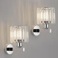 ANWIO Kristallen wandlamp, chroom, E27, voor binnen, gang, wandspot voor woonkamer, kristallen lamp voor hal, glazen wandverlichting voor slaapkamer, balkon, hal, entree, 2 stuks