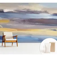 Wallfluent Fotobehang - Blauw Vliesbehang - 312x219 cm - Vreedzaam Landschap Muurschildering - Slaapkamer behang Abstractie - Fotobehang Vlies - Slaapkamer behang