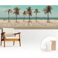 Wallfluent Fotobehang - Turkoois Vliesbehang - 250x104 cm - Palmbomenstrand Fotobehang Vlies - Woonkamer behang Landschappen - Muurschildering - Hal behang