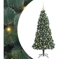 vidaXL Kunstmatige voorverlichte kerstboom met ballenset Groen 150 cm
