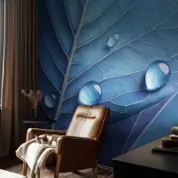 Coloray Vliesbehang - Blauw Snellijm Behang - 104x70 cm - Blauw Blad Muurschildering - Gang behang Bloemen En Planten - Fotobehang Vlies - Slaapkamer behang