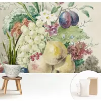 Wallfluent Fotobehang - Geel Vliesbehang - 208x146 cm - Bloemen En Vruchten Fotobehang Vlies - Hal behang Voedsel - Muurschildering - Woonkamer behang