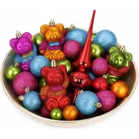 Inge-glas Inge Kerstballen en beertjes ornamenten - 43-dlg - met piek - gekleurd - kunststof - kerstversiering