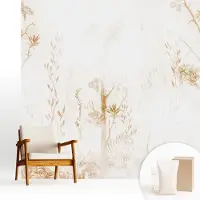 Wallfluent Fotobehang - Wit Vliesbehang - 250x250 cm - Botanische Elegantie Muurschildering - Slaapkamer behang Bloemen En Planten - Fotobehang Vlies - Slaapkamer behang