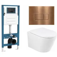 Qeramiq Dely Toiletset - inbouwreservoir Flush - 35mm zitting - metaal koperen bedieningsplaat - rechthoekige knoppen - glans wit SW1026255/SW1448813/SW1159505/SW706197