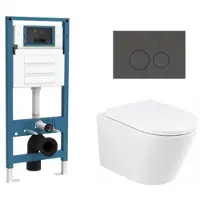 Qeramiq Dely Toiletset - inbouwreservoir Flush - 35mm zitting - natuursteen donker marmeren bedieningsplaat - ronde knoppen - mat wit SW1026254/SW1448813/SW1000767/SW1244455