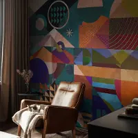 Coloray Vliesbehang - Groente Snellijm Behang - 208x146 cm - Geometrische Kunst Fotobehang Vlies - Woonkamer behang Abstractie - Muurschildering - Woonkamer behang