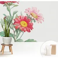 Wallfluent Fotobehang - Rood Vliesbehang - 208x146 cm - Tere Bloemen Fotobehang Vlies - Hal behang Bloemen En Planten - Muurschildering - Woonkamer behang