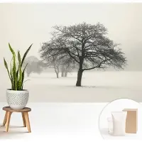 Wallfluent Fotobehang - Wit Vliesbehang - 208x146 cm - Winterbomen Fotobehang Vlies - Woonkamer behang Landschappen - Muurschildering - Woonkamer behang