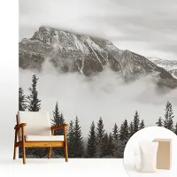 Wallfluent Fotobehang - Zwart-Wit Vliesbehang - 250x250 cm - Berglandschap Muurschildering - Gang behang Landschappen - Fotobehang Vlies - Slaapkamer behang
