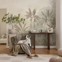 Coloray Vliesbehang - Grijs Snellijm Behang - 416x254 cm - Tropische Jungle Muurschildering - Slaapkamer behang Bloemen En Planten - Fotobehang Vlies - Slaapkamer behang