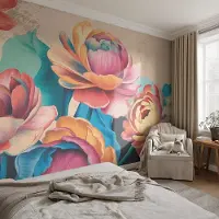 Coloray Vliesbehang - Zwart Snellijm Behang - 152x104 cm - Bloemenharmonie Fotobehang Vlies - Hal behang Bloemen En Planten - Muurschildering - Woonkamer behang