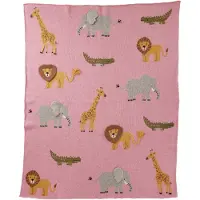 Rice - Knitted Baby Blanket with Animals and 3D Details - Pink