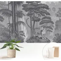Wallfluent Fotobehang - Grijs Vliesbehang - 152x104 cm - Tropische Jungle Fotobehang Vlies - Woonkamer behang Dieren - Muurschildering - Woonkamer behang