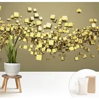 Wallfluent Fotobehang - Geel Vliesbehang - 208x146 cm - Creatieve Kubussen Fotobehang Vlies - Woonkamer behang Abstractie - Muurschildering - Woonkamer behang