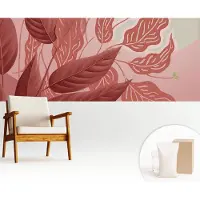 Wallfluent Fotobehang - Rood Vliesbehang - 250x104 cm - Biologische Bladeren Fotobehang Vlies - Woonkamer behang Bloemen En Planten - Muurschildering - Woonkamer behang