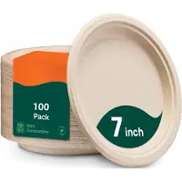 BOTC Papieren borden - 100 stuks - 100% composteerbare - Stevige wegwerpborden - 7" - biologisch afbreekbare suikerrietbagasse - Bruin