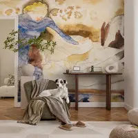 Coloray Vliesbehang - Bruin Snellijm Behang - 104x70 cm - Vrouwelijke Vrede Muurschildering - Gang behang Deel - Fotobehang Vlies - Slaapkamer behang