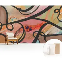 Wallfluent Fotobehang - Oranje Vliesbehang - 416x254 cm - Kleurrijke Beweging Fotobehang Vlies - Woonkamer behang Abstractie - Muurschildering - Hal behang