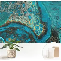 Wallfluent Fotobehang - Blauw Vliesbehang - 152x104 cm - Abstracte Structuur Muurschildering - Slaapkamer behang Abstractie - Fotobehang Vlies - Slaapkamer behang