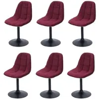 Mendler Set van 6 eetkamerstoelen HWC-A60, keukenstoel, draaistoel, staal, gecertificeerd, stof/textiel chenille (465g/m²), bordeauxrood