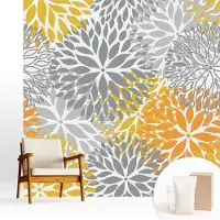 Wallfluent Fotobehang - Grijs Vliesbehang - 250x250 cm - Bloemenergie Fotobehang Vlies - Woonkamer behang Bloemen En Planten - Muurschildering - Woonkamer behang