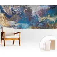 Wallfluent Fotobehang - Blauw Vliesbehang - 250x104 cm - Kosmisch Mozaïek Muurschildering - Slaapkamer behang Abstractie - Fotobehang Vlies - Slaapkamer behang