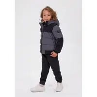 MINOTI winterjas jongens – fleecevoering – kleurblokken – grijs en zwart