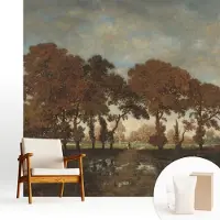 Wallfluent Fotobehang - Bruin Vliesbehang - 250x250 cm - Idyllisch Landschap Muurschildering - Gang behang Landschappen - Fotobehang Vlies - Slaapkamer behang