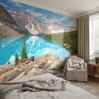 Coloray Vliesbehang - Blauw Snellijm Behang - 416x254 cm - Blauw Meer Muurschildering - Slaapkamer behang Landschappen - Fotobehang Vlies - Slaapkamer behang