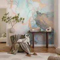 Coloray Vliesbehang - Wit Snellijm Behang - 104x70 cm - Aquarel Golven Fotobehang Vlies - Hal behang Deel - Muurschildering - Woonkamer behang