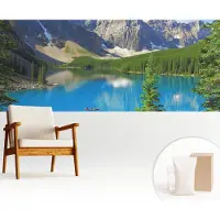 Wallfluent Fotobehang - Blauw Vliesbehang - 250x104 cm - Bergmeer Muurschildering - Gang behang Landschappen - Fotobehang Vlies - Slaapkamer behang