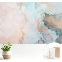 Wallfluent Fotobehang - Wit Vliesbehang - 104x70 cm - Aquarel Golven Fotobehang Vlies - Hal behang Deel - Muurschildering - Woonkamer behang