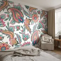 Coloray Vliesbehang - Wit Snellijm Behang - 152x104 cm - Oosters Patroon Muurschildering - Gang behang Achtergronden En Patronen - Fotobehang Vlies - Gang behang