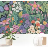 Wallfluent Fotobehang - Groente Vliesbehang - 152x104 cm - Bloemenexplosie Muurschildering - Slaapkamer behang Bloemen En Planten - Fotobehang Vlies - Slaapkamer behang