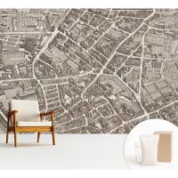 Wallfluent Fotobehang - Bruin Vliesbehang - 312x219 cm - Stedelijk Doolhof Fotobehang Vlies - Woonkamer behang Kaarten - Muurschildering - Woonkamer behang
