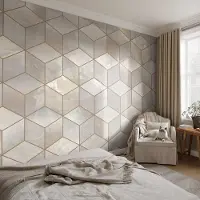 Coloray Vliesbehang - Grijs Snellijm Behang - 152x104 cm - Geometrische Mozaïek Fotobehang Vlies - Woonkamer behang Geometrie - Muurschildering - Woonkamer behang