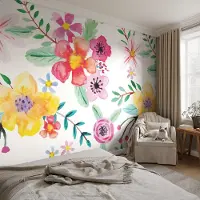 Coloray Vliesbehang - Wit Snellijm Behang - 416x254 cm - Bloemige Frisheid Muurschildering - Gang behang Bloemen En Planten - Fotobehang Vlies - Gang behang
