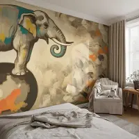 Coloray Vliesbehang - Grijs Snellijm Behang - 312x219 cm - Abstracte Olifant Muurschildering - Gang behang Deel - Fotobehang Vlies - Gang behang