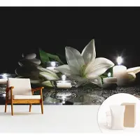 Wallfluent Fotobehang - Zwart Vliesbehang - 312x219 cm - Ontspannende Scène Muurschildering - Gang behang Bloemen En Planten - Fotobehang Vlies - Slaapkamer behang