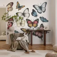 Coloray Vliesbehang - Wit Snellijm Behang - 104x70 cm - Paradijsvlinders Fotobehang Vlies - Hal behang Dieren - Muurschildering - Hal behang