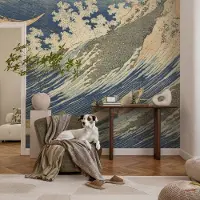 Coloray Vliesbehang - Blauw Snellijm Behang - 208x146 cm - Zeegolven Fotobehang Vlies - Hal behang Deel - Muurschildering - Woonkamer behang