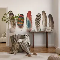 Coloray Vliesbehang - Bruin Snellijm Behang - 104x70 cm - Kleurrijke Veren Fotobehang Vlies - Woonkamer behang Abstractie - Muurschildering - Woonkamer behang
